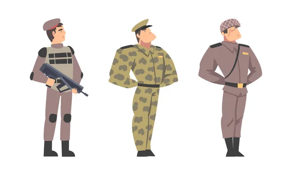 身着迷彩服的陆军士兵向卡通人物致敬 — 图库矢量图片