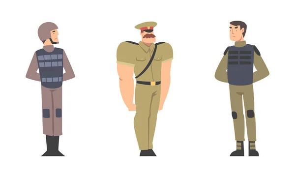 Armata soldat și ofițer în uniformă militară set desene animate vector ilustrație — Vector de stoc