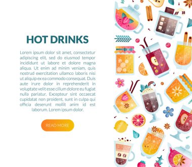 Sıcak Meyve İçecekleri Sıcak Şarap ve Bal Kavanozu Vektör Tasarımı Şablonu