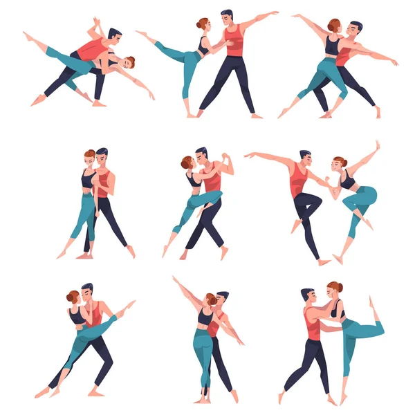 Táncoló pár Táncoló tánc koreográfia osztály vektor készlet — Stock Vector