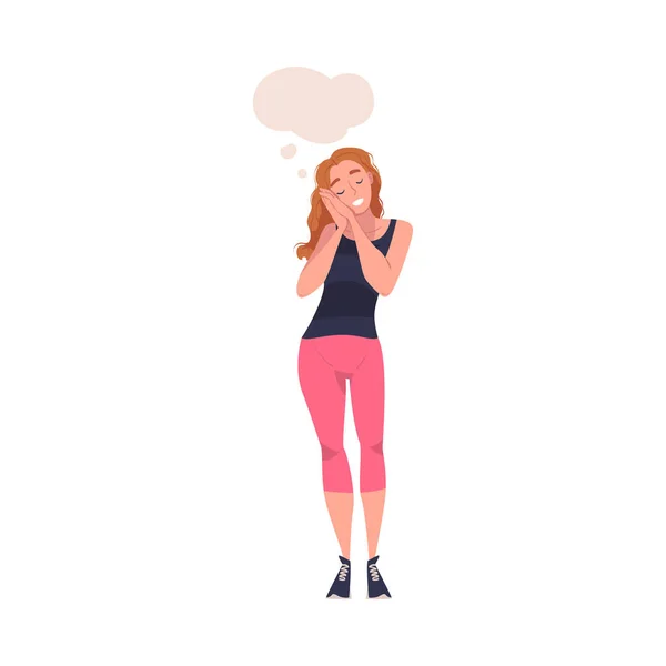 Standing Woman Character Daydreaming Imagining and Fantasizing Having Spontaneous Thought in Bubble Vector Illustration — Stock Vector