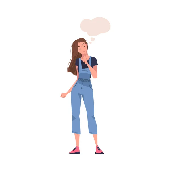 Personagem Mulher em pé Daydreaming Imaginando e Fantasiando Tendo Pensamento Espontâneo em Bubble Vector Ilustração —  Vetores de Stock