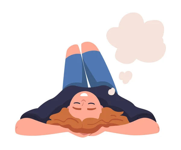 Lying Woman Character Daydreaming Imagining and Fantasizing Having Spontaneous Thought in Bubble Vector Illustration — Stock Vector