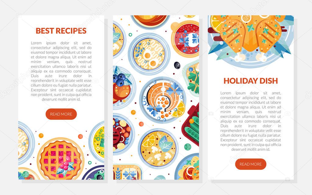 Served Dish and Food Vertical Web Banner Vector Template