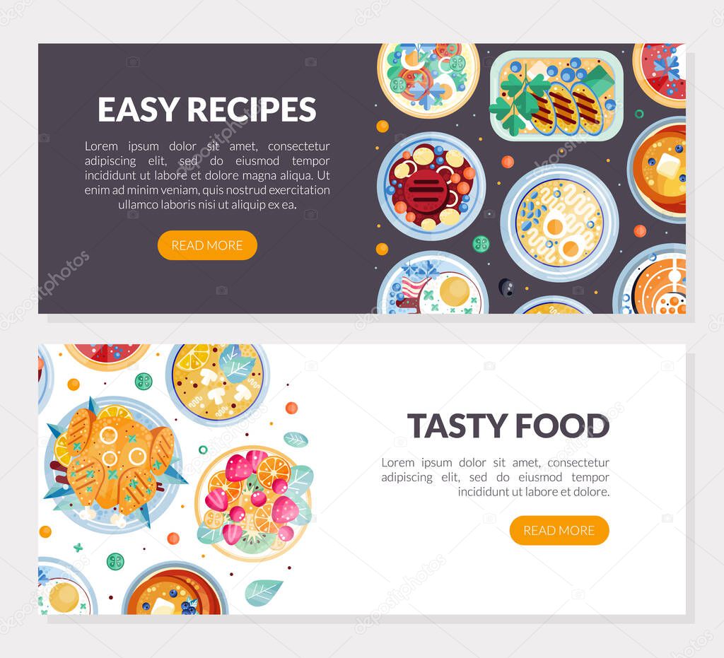 Served Dish and Food Square Web Horizontal Banner Vector Template