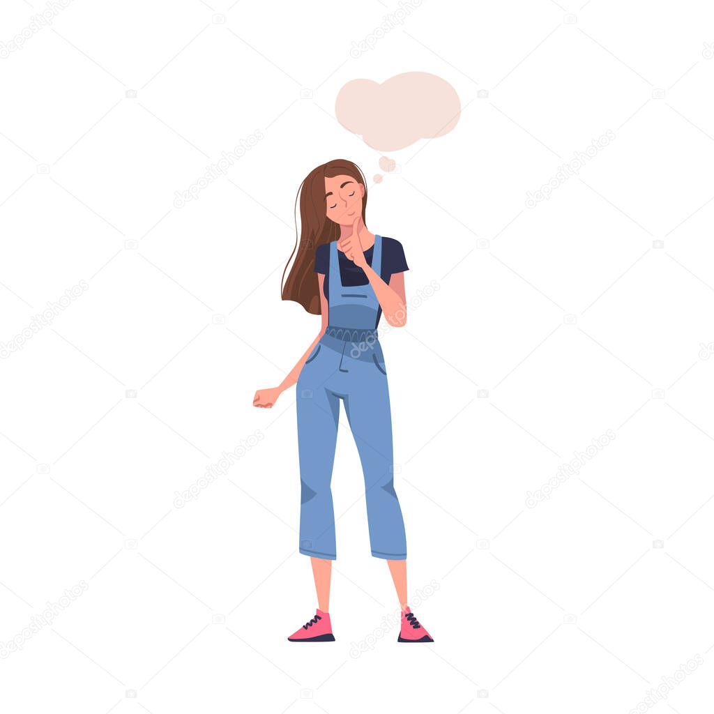 Standing Woman Character Daydreaming Imagining and Fantasizing Having Spontaneous Thought in Bubble Vector Illustration
