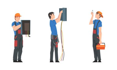 Elektrik Kablolarını Tamir Etme Vektörü Ayarında Erkek Elektrikçi