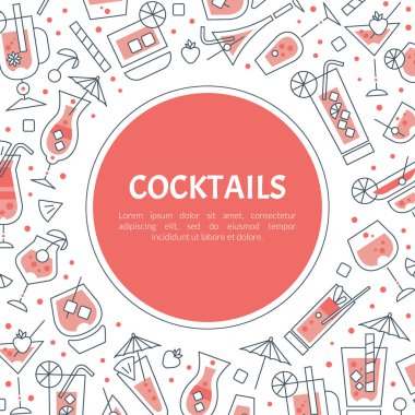 Pembe Çubuk Kare Vektör Şablonunda Kokteylli Doğrusal Gözlükler