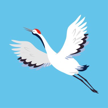 Kırmızı Taç Giyen Turna, Mavi Arkaplan Vektör Resimlerinde Uzun Boyun ve Uzun Boyun Uçan Kuş rolünde.