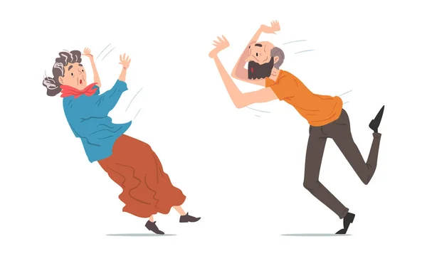 Elderly Man and Woman Stumbling and Falling Down by Accident Vector Set — Stock Vector