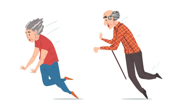 Elderly Man and Woman Stumbling and Falling Down by Accident Vector Set — Stock Vector