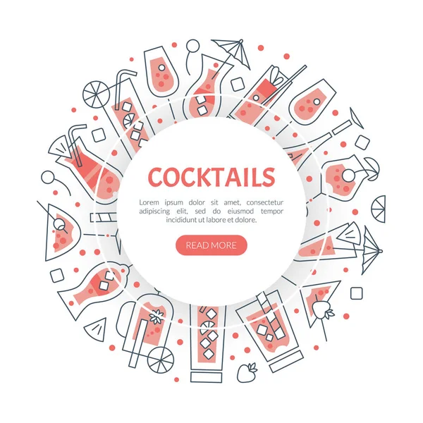 Lunettes linéaires avec cocktail en rose Modèle vectoriel de page d'atterrissage — Image vectorielle