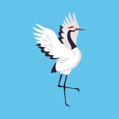 Red Crowned Crane as Long-legged and Long-necked Bird Standing with Spread Wings on Blue Background Vector Illustration clipart
