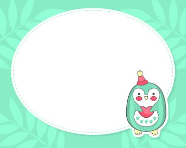 Çizgi film Penguen Tutan Kalp Vektörü Şablonu ile Metin için Çerçeve