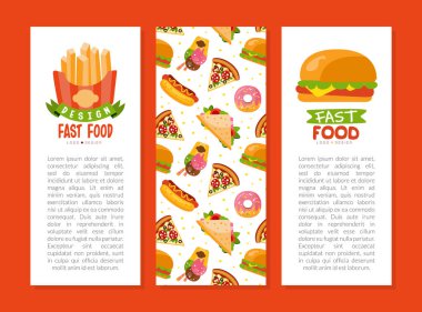Fast Food with Hot Dog ve Pizza Vector Şablonu ile Dikey Kart
