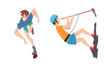 Man Paten ve Tırmanan Dağ Tutma Halatı Ekstrem Spor Etkinlik Vektörüne Bağlandı