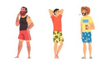 Yalınayak Duran ve İçen Soda Vektörü Seti İçin Gevşek İnsanlar Karakteri