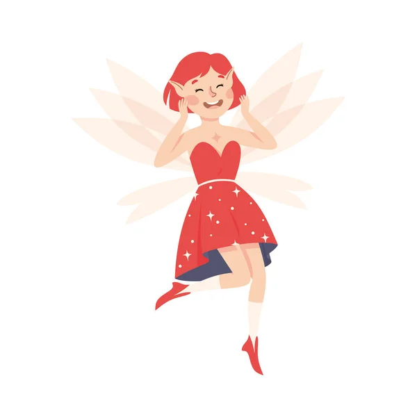 Linda chica de hadas volando con alas y sonriendo Vector Ilustración — Vector de stock