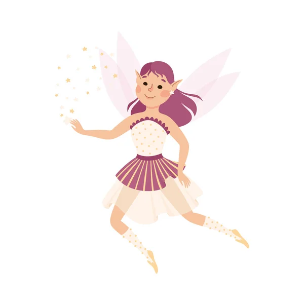 Cute Girl Fairy Flying with Wings and Smiling Vector Illustration — Stock Vector