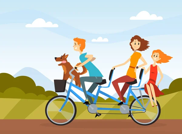 快乐家庭骑单车参与周末活动及病媒示范 — 图库矢量图片