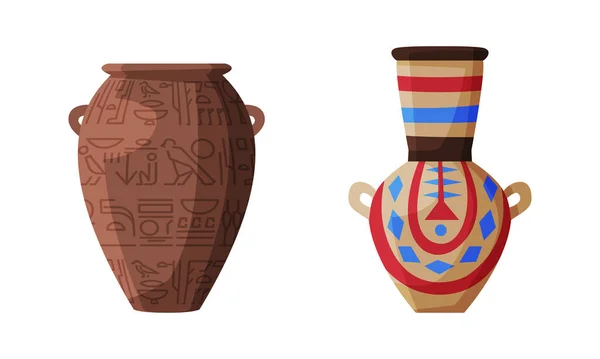 Vaso egiziano in argilla con antico set vettoriale ornamentale — Vettoriale Stock