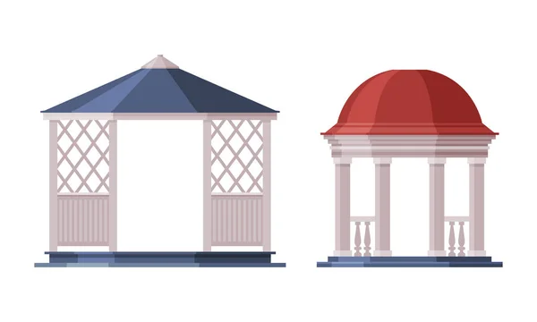 Gazebo ou structure de pavillon comme ensemble vectoriel d'élément de secteur de parc de ville — Image vectorielle