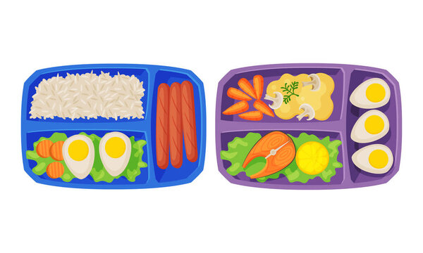 Питание поднос со свежей аппетитной пищи отдыхают в различных разделе выше просмотра векторного набора