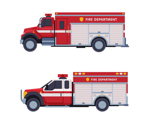 Fire Engine or Fire Truck as Firefighting Apparatus Vector Set