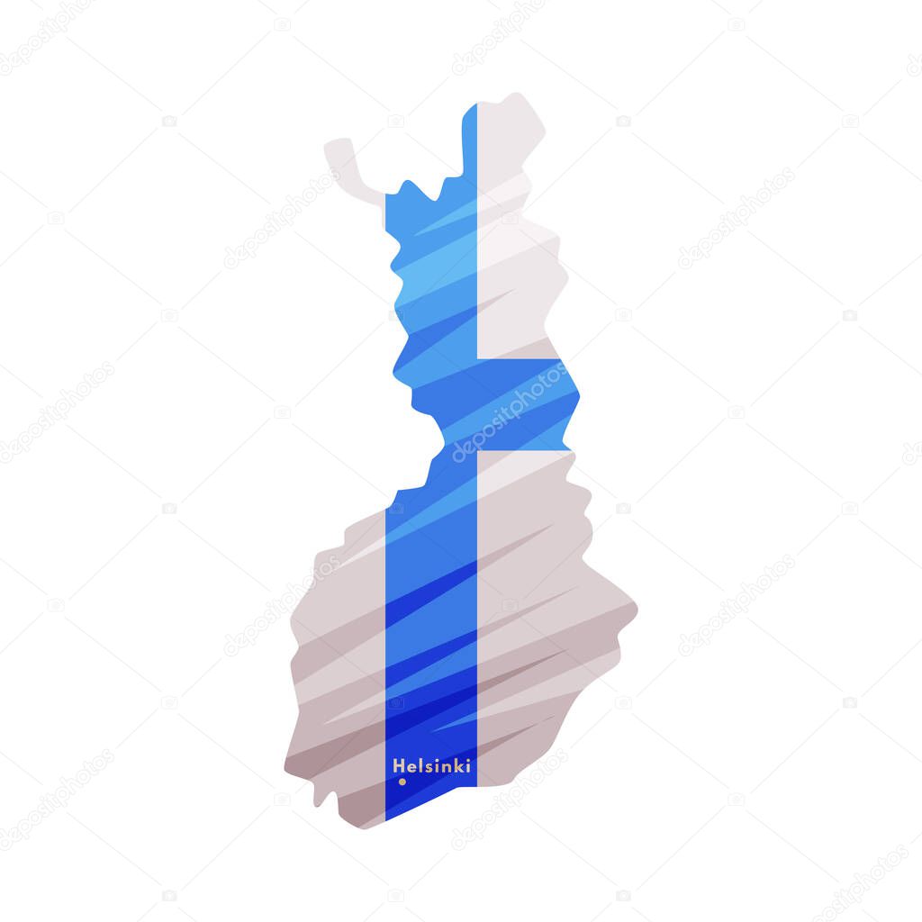Finland Country Map and Boundary with Flag Color Vector Illustration