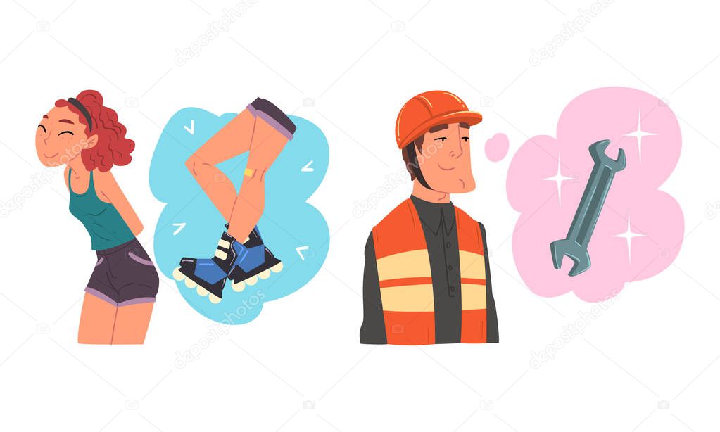 Man and Woman Thought and Need in Cloud Vector Set