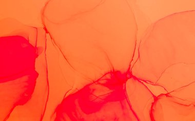 Mercan Suyu Taklidi. Modern sanat. Suluboya deseni. Banner 'a su sıçrat. Alkol Mürekkebi Yazdır. Turuncu suluboya baskı. Soyut Sıçrama. Islak Sanat Yazıcısı. Kırmızı Alkol Dokusu. 