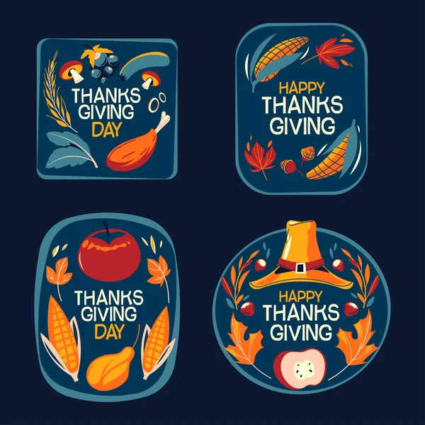 Ensemble Emblème Autocollant Happy Thanksgiving Day — Image vectorielle