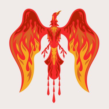 Kırmızı Anka Kuşu Maskotu 'nun ateş efektli logosu. vektör illüstrasyonu