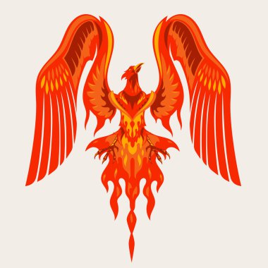 Kırmızı Anka Kuşu Maskotu 'nun ateş efektli logosu. vektör illüstrasyonu