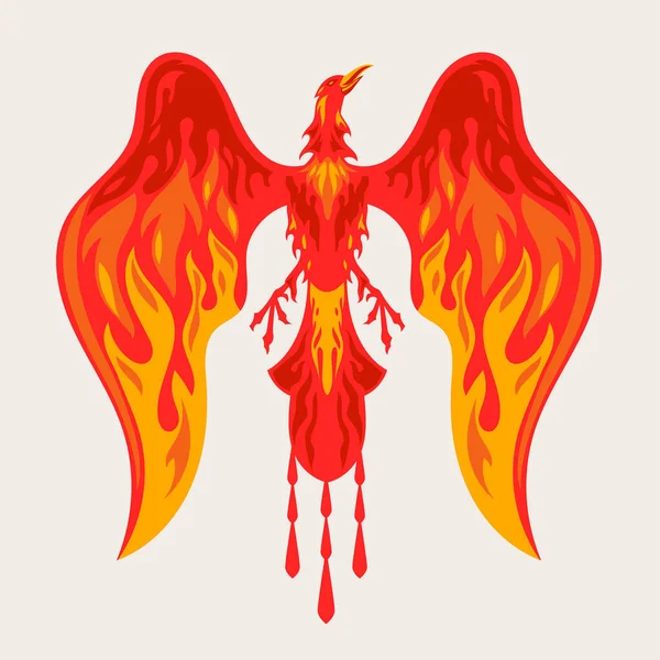 Röd Phoenix Mascot Karaktärslogo Design Med Brand Effekt Vektor Illustration — Stock vektor