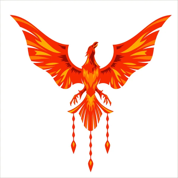 Röd Phoenix Mascot Karaktärslogo Design Med Brand Effekt Vektor Illustration — Stock vektor