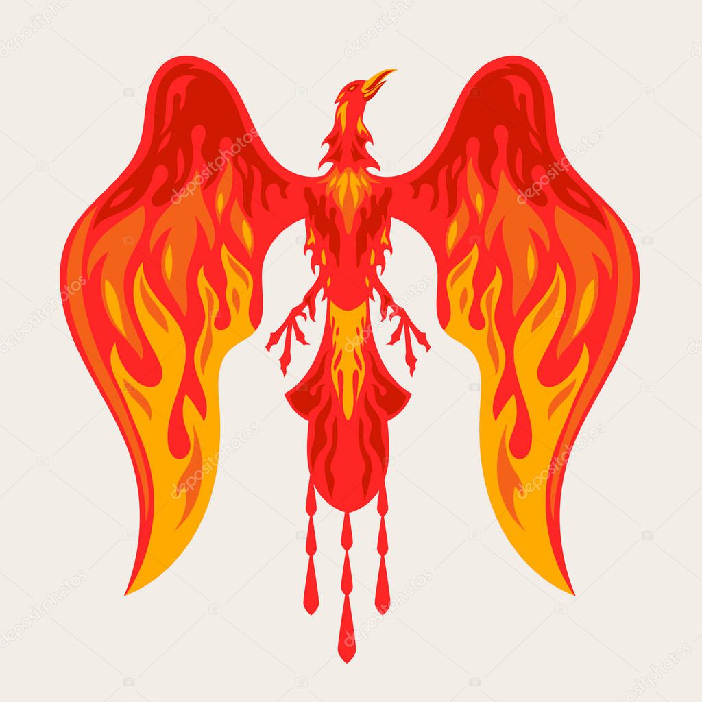 Red Phoenix Mascot Character logo design with fire effect. vector illustration