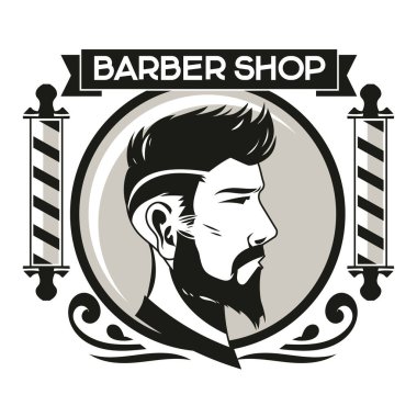 Berber Dükkanı Rozeti veya Anıtı Eski Moda Berber Sırığı ile