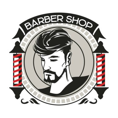 Berber Dükkanı Rozeti veya Anıtı Eski Moda Berber Sırığı ile