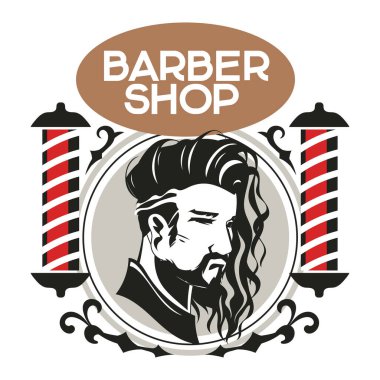 Berber Dükkanı Rozeti veya Anıtı Eski Moda Berber Sırığı ile