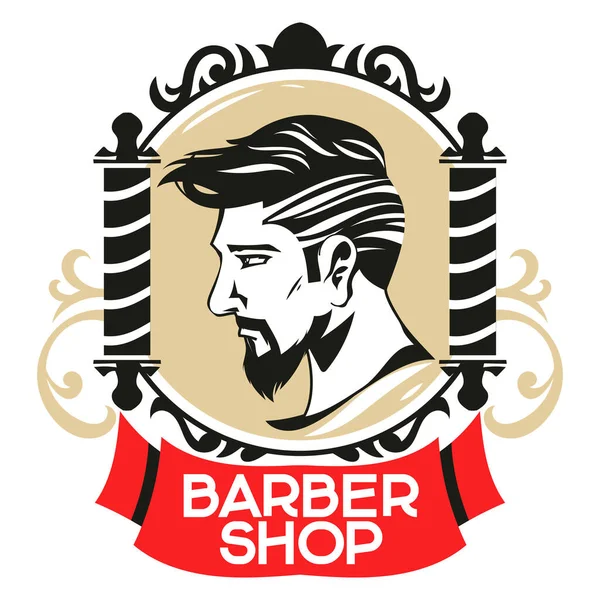 Insignia Barbería Emblema Con Poste Barbero Estilo Vintage — Archivo Imágenes Vectoriales