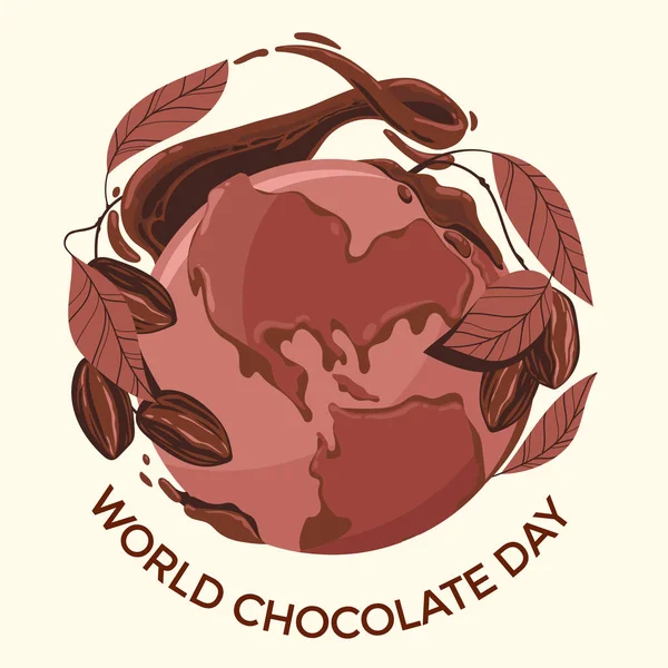 ホットチョコレートとチョコレートブロックで世界のチョコレートの日のコンセプトを祝う — ストックベクタ