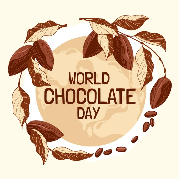 用可可树和全球庆祝世界巧克力日 — 图库矢量图片