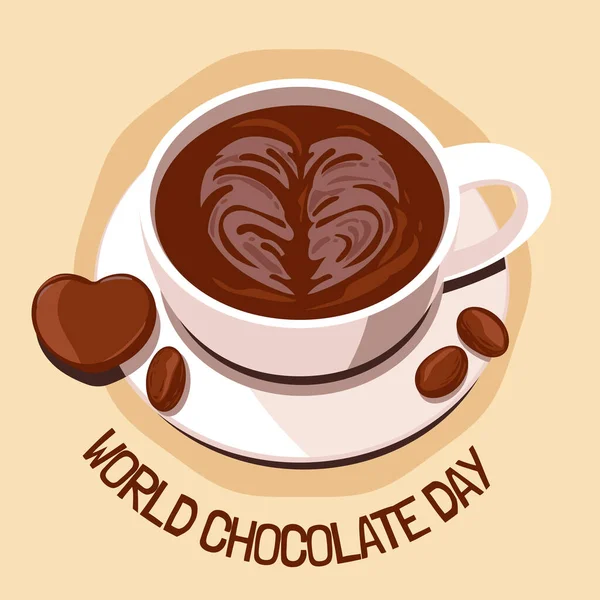 用热巧克力和巧克力块庆祝世界巧克力日 — 图库矢量图片
