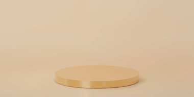 3D görüntüleme, altın podyum vektör illüstrasyonu. Ürün sunumu için yayalar.