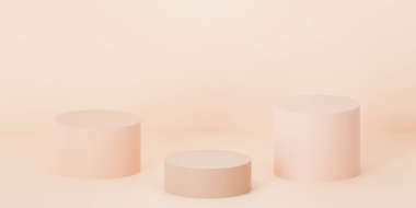 3D minimal podyum görüntüsü. Ürün sunumu için soyut pastel açık bej sahne veya kaide. 