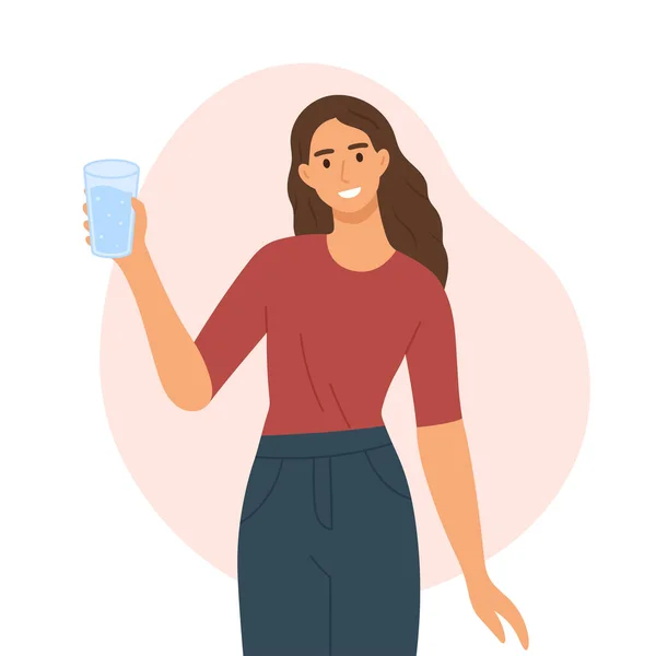 Vrouw Met Een Glas Water Geïsoleerd Witte Achtergrond Vlakke Stijl — Stockvector