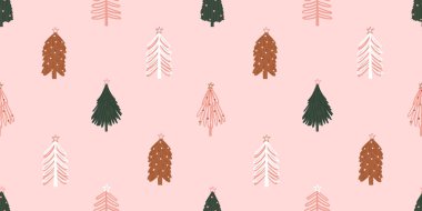 Bohem modern Noel ağacı İskandinav tarzı vektör illüstrasyonunda soyut ve pürüzsüz desen.