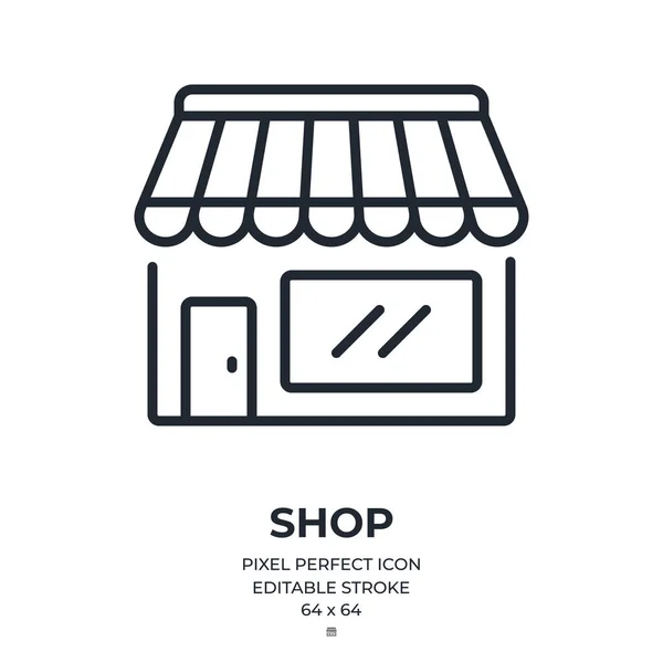 Shop Editable Stroke Outline Icon Isolated White Background Flat Vector — Stock Vector