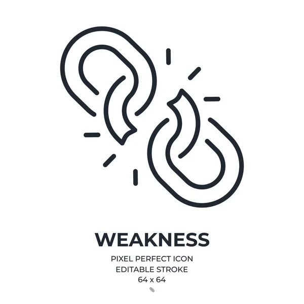 Broken Chain Weakness Concept Editable Stroke Outline Icon Isolated White — Image vectorielle